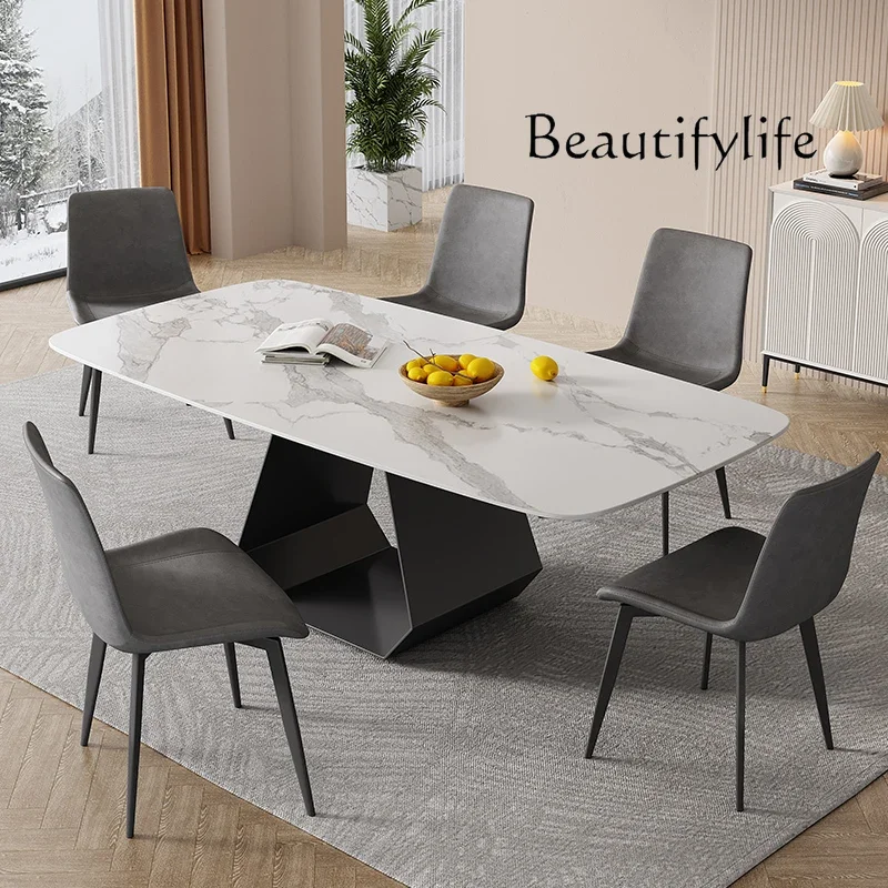 Nordic light luxury rock slab dining table and chair combination modern simple home rectangular retro dining table