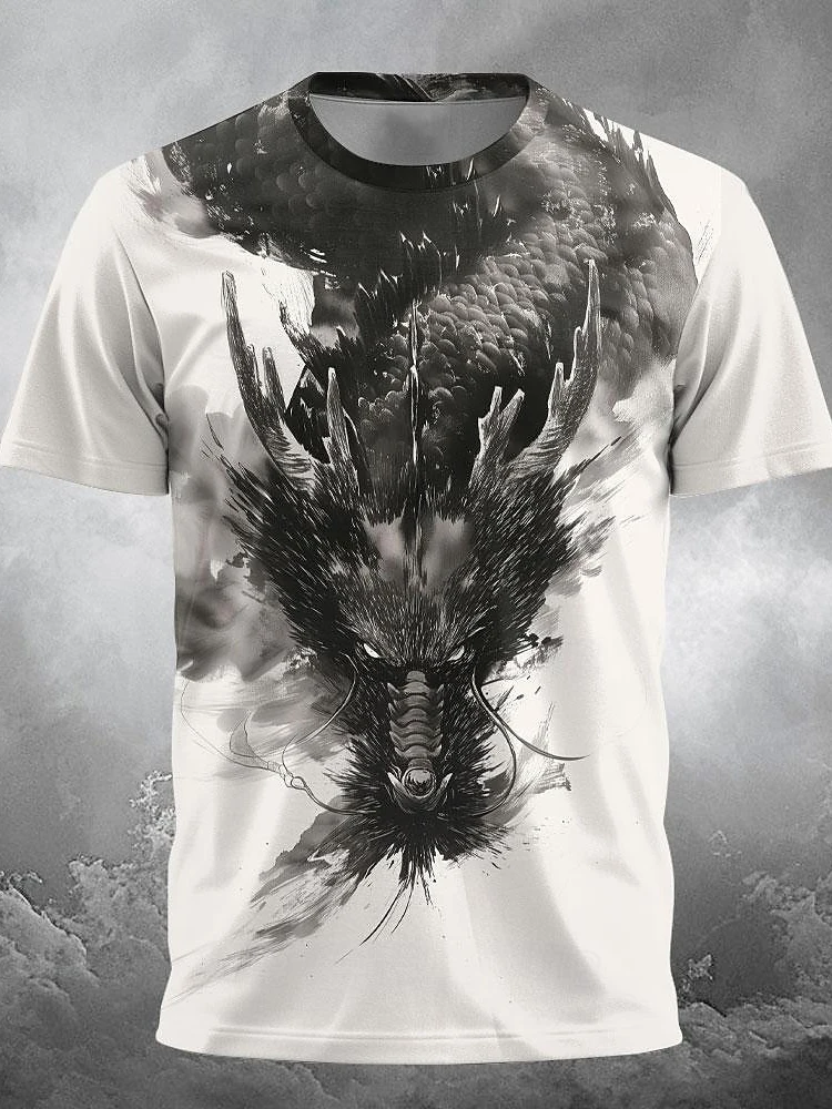 3D Dragon Print Men's T-shirt Summer Daily Casual Men's Street T-shirt Outdoor Sports Short Sleeve Urban Fashion Men's T-shirt