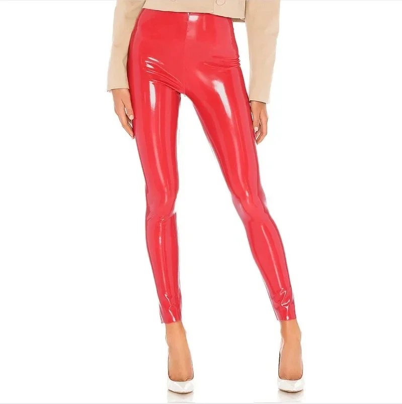 Faux Leather Purple Women Shiny PVC Pants Sexy Slim Leggings Latex Stretchy High Waist PU Bodycon Pants NEW Summer Trousers