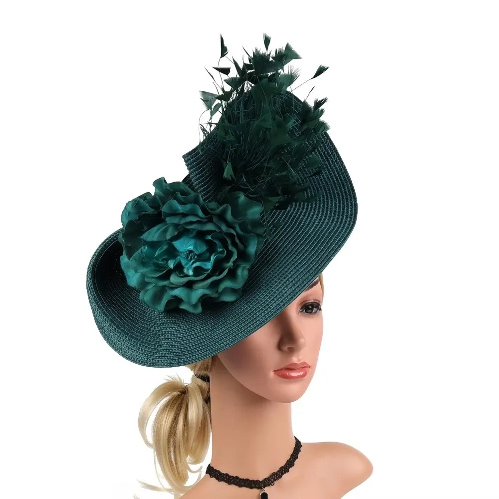 Extravaganter Feder-Fascinator-Hut aus Stroh, handgefertigt, für Teepartys, Kentucky-Hut, Blumen-Kopfschmuck, Damen-Fascinator, Derby-Pillbox-Hut – Detail 9