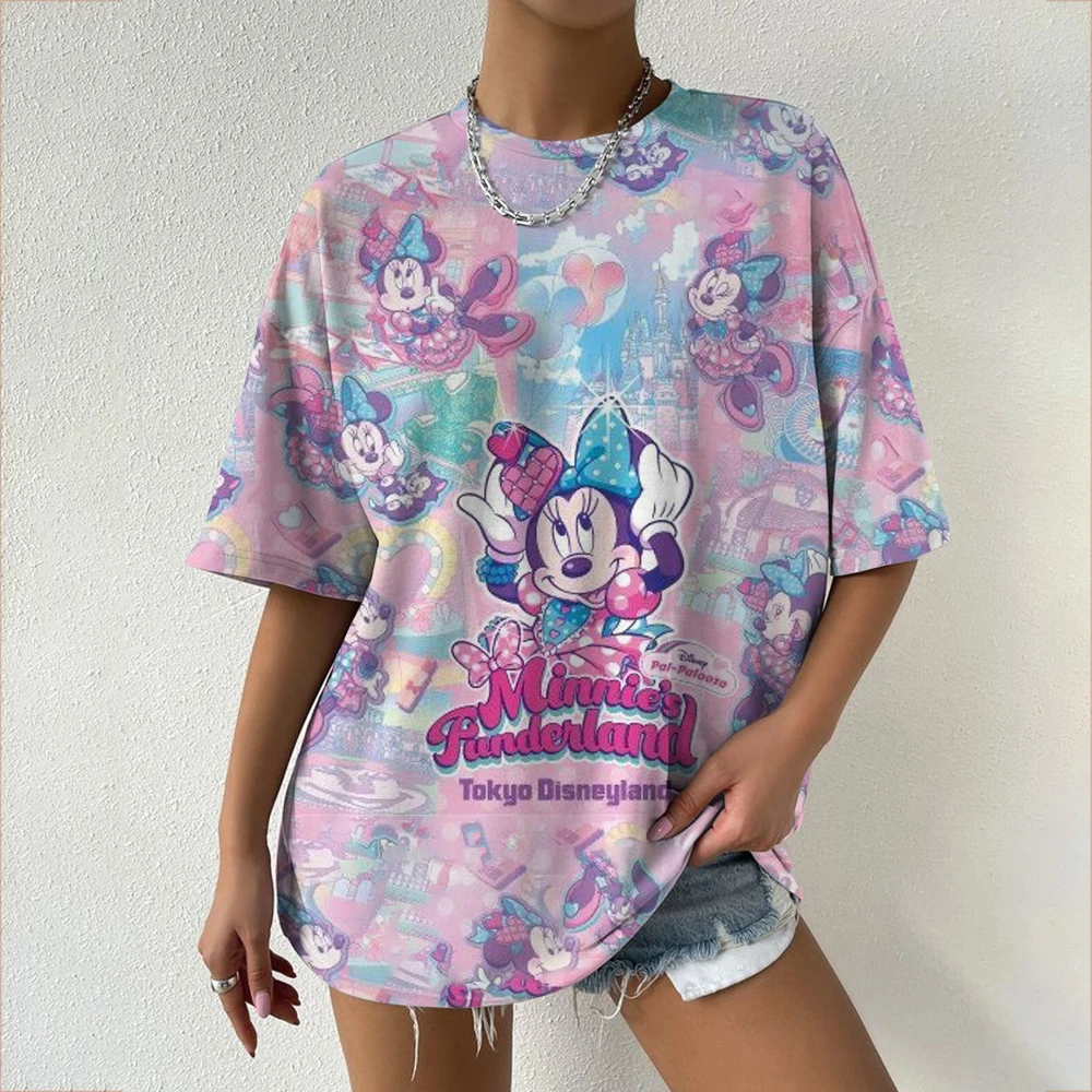 

Women's Dis ney Mic key Mouse T-shirt Oversized Round Neck Harajuku T-shirt Short-sleeved Casual Street Hip Hop Clothes Y2K