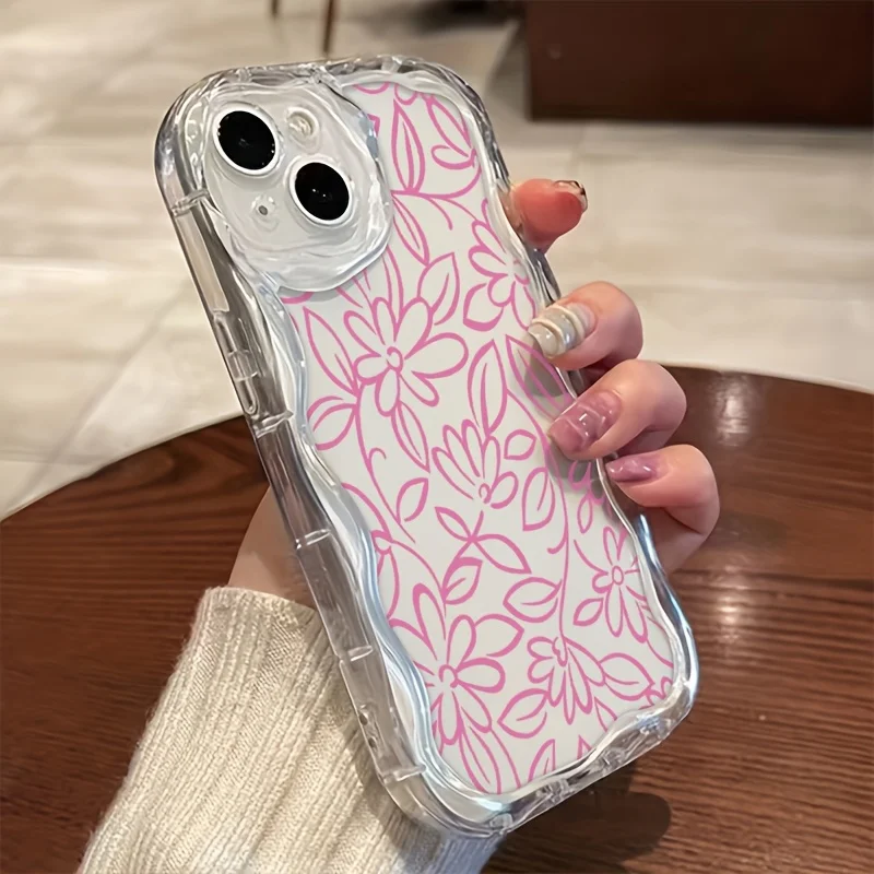 Ins Line Art Flower Bow Lens Protect 3D Wavy Edge Phone Case For Samsung Galaxy S23 S24 S25 S26 Ultra A07 A15 A16 A17 A06 Cover