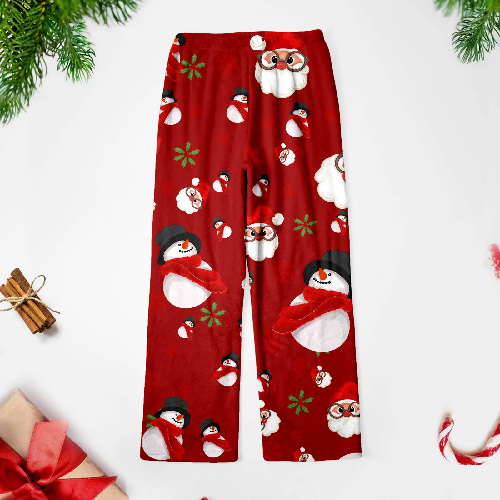 Women's Flannel Pajamas Trousers Christmas Santa Claus Snowman Printed Loose Sleep Pants New Year Plus Size Warm Fleece Bottoms