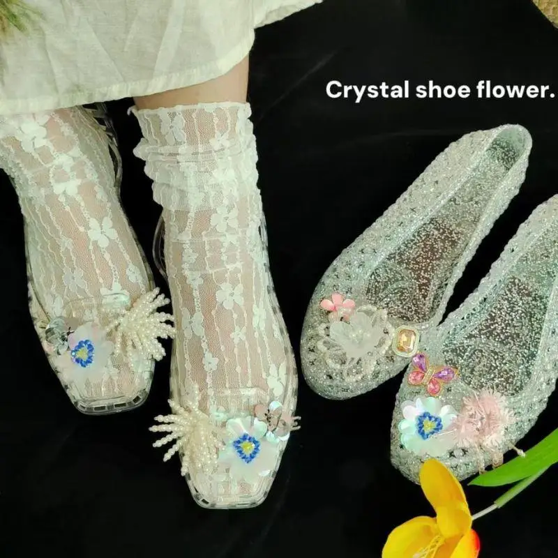 

Sequined Flower Shoe Buckles Ornaments Crystal Plaastic Slipper Clips Shoes Accessories Tassel Pendant Cool Show Shoe Charms