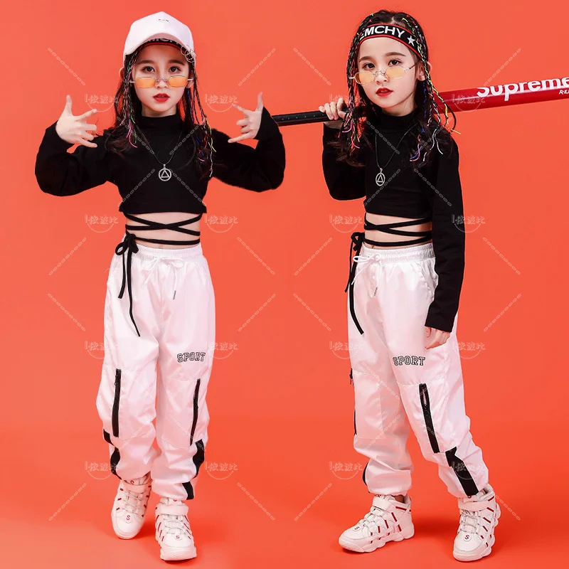 Fashion Cotton T Shirt Pants Children Ballroom Dancing Clothes Dancewear Outfits Street Dance Wear Hip Hop Costumes for Girls