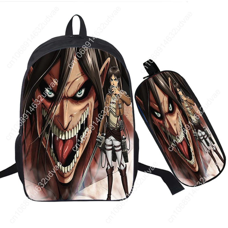 Anime Attack on Titan Backpack Pen Bag 2Pcs/Set Student Boys Girls School Bags 16inch Rucksack Travel Bag Zipper Bookbag Mochila