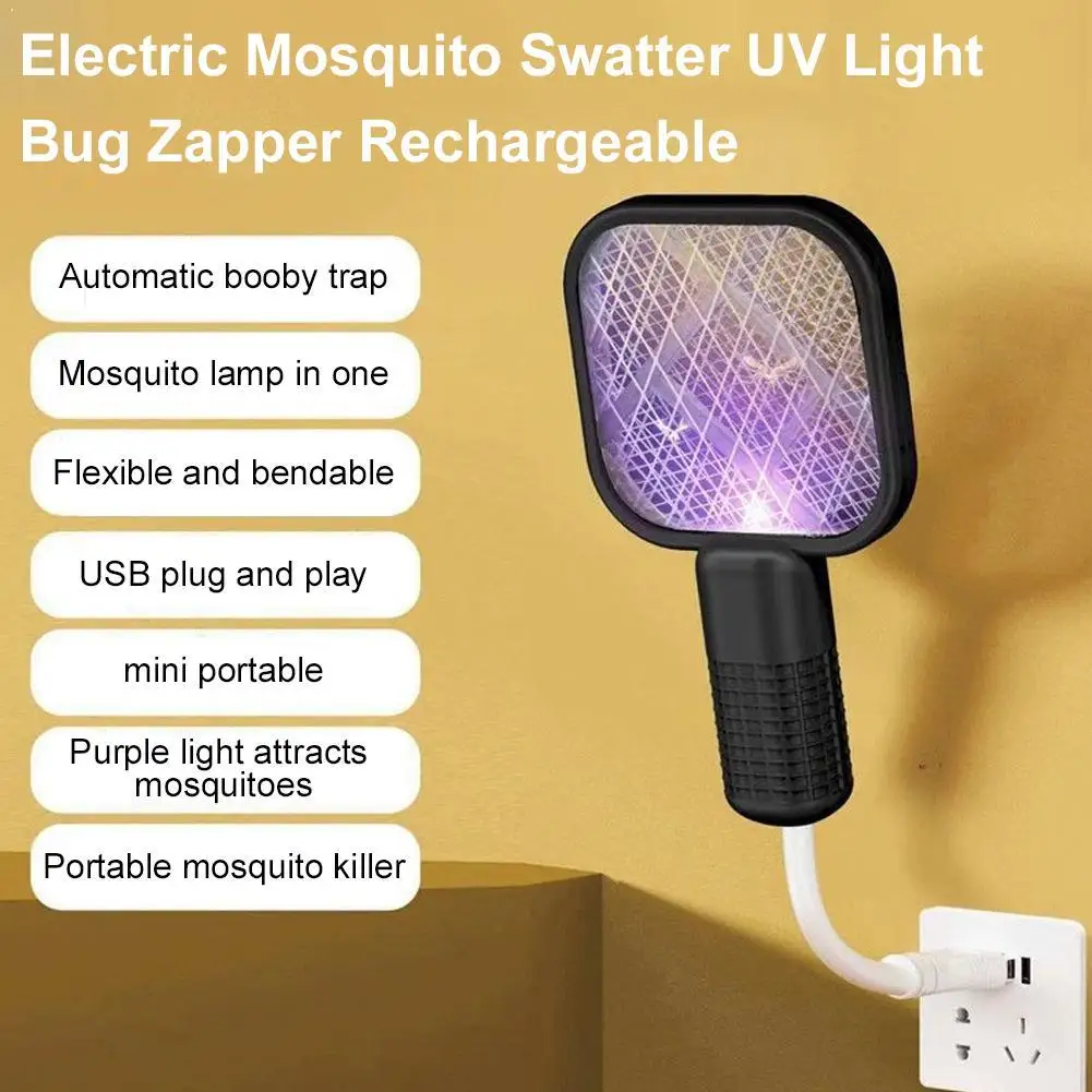 Pest Control USB Mosquito Swatter Trap Electric Shock Mini Fly Bug Zapper UV Light Portable Insect Racket Bedroom