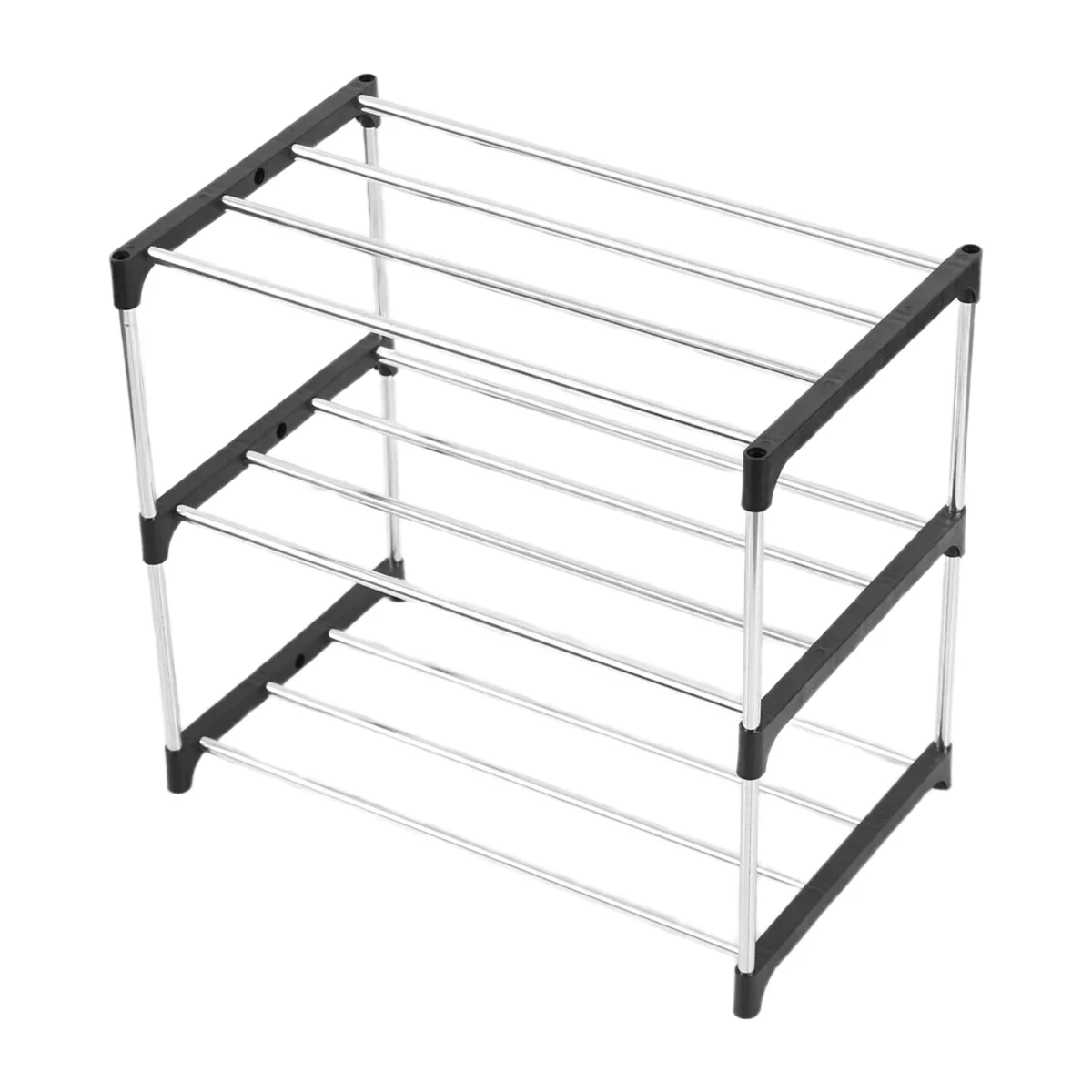 

N96R Stackable Small Shoe Rack, Entryway, Hallway and Closet Space Saving Storage and Organization (3-Tier, Black)