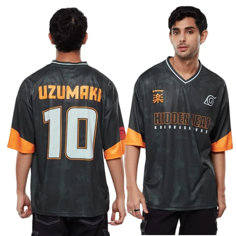 Naruto Konoha Village Uzumaki Clan Themed Sports Jersey; Konoha Village Ichiraku Ramen Elements; Unisex Street Style Anime Top