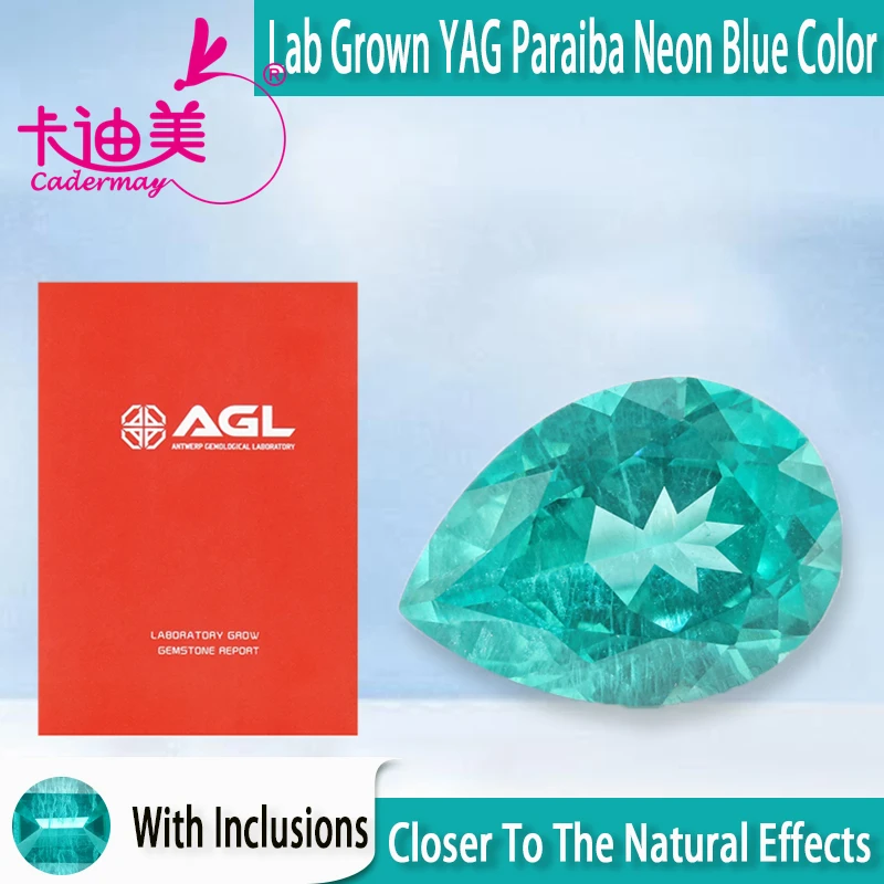 

Neon Blue Paraiba Yttrium Aluminum Garnet Loose Stone Pear Cut YAG Gemstone AGL Certificate For Fine Jewelry Making DIY