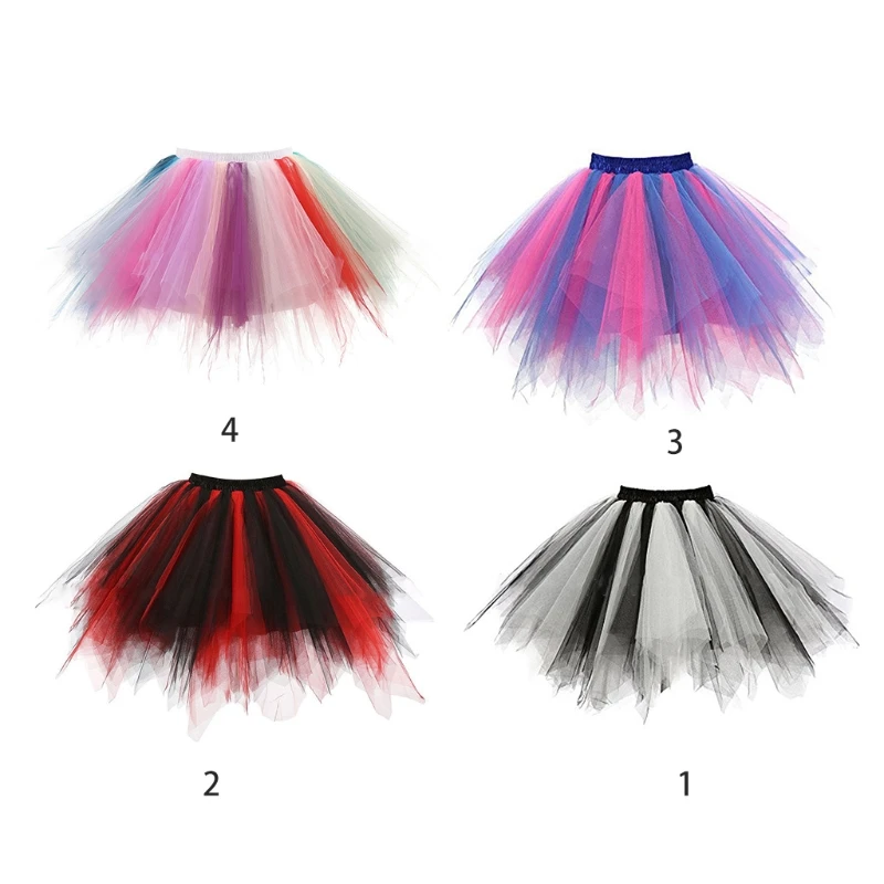 

Women Vintage Candy Multicolored Short Skirt Layered Bubble Petticoat Cosplay Party Ballet Dance High Waist Underskirt