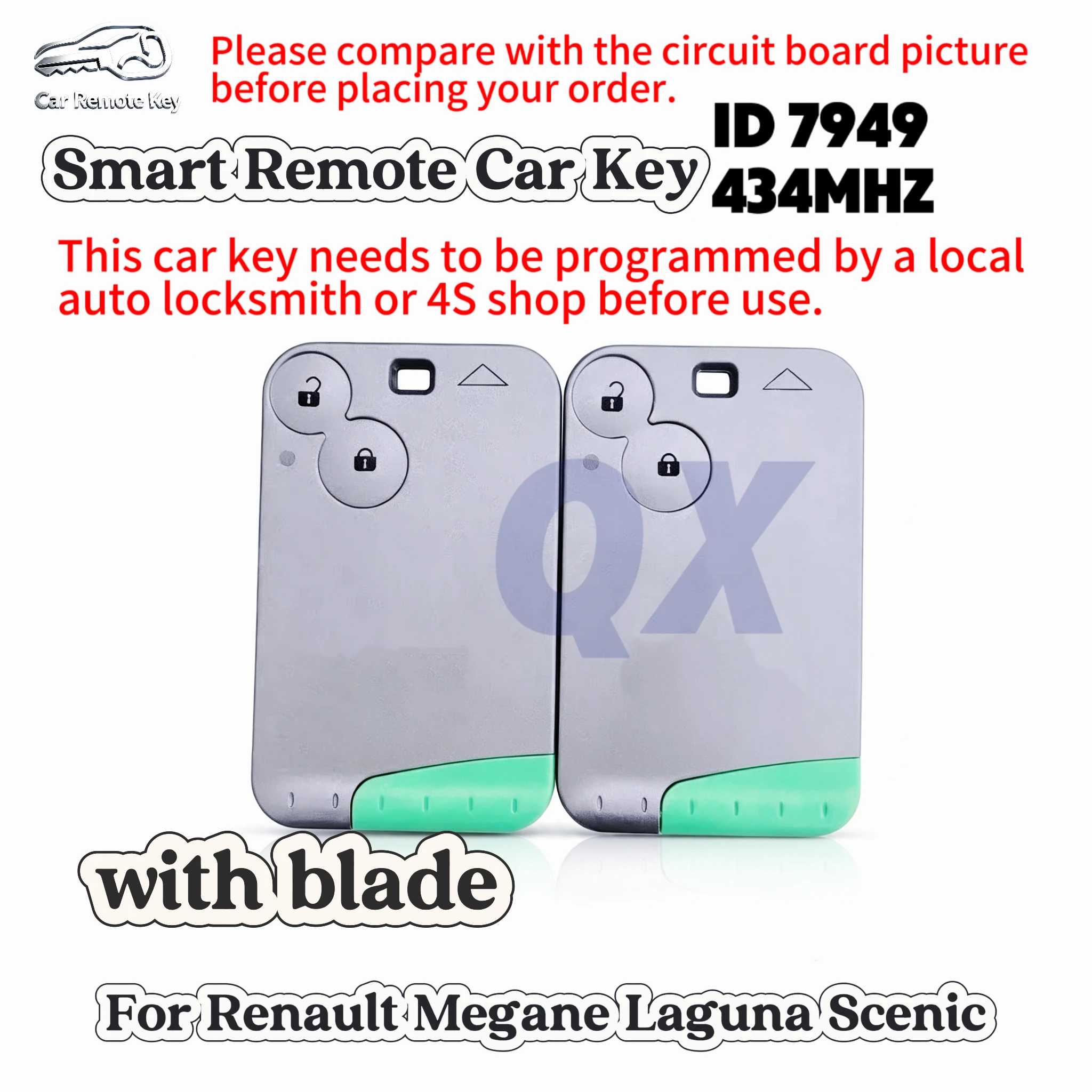 Smart Remote Car Key and shell Compatible For Renault Megane Laguna Scenic,ID46(7949) 434MHz with blade