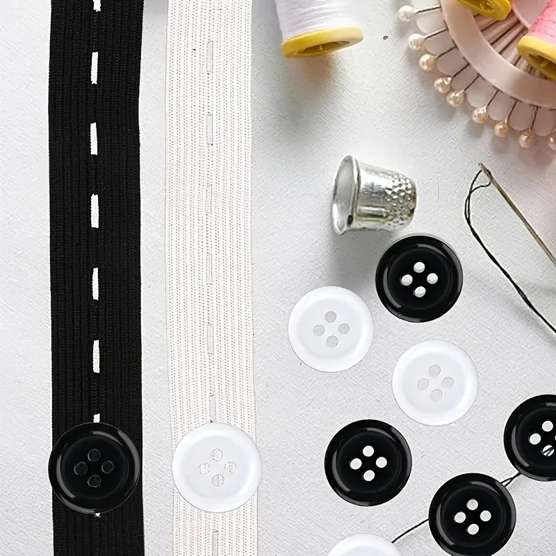 1 Roll 5m/196.8in Elastic Sewing Elastic Band, Equipped with 5 Buttons Suitable for Sewing To Tighten the Waistband of the Pants