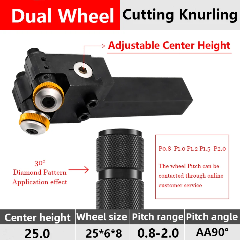 Adjustable Center Height  20*20 25*25mm Dual Wheel Cutting Knurling Tools For CNC Lathe feeding 30°Diamond 45°Square pattern