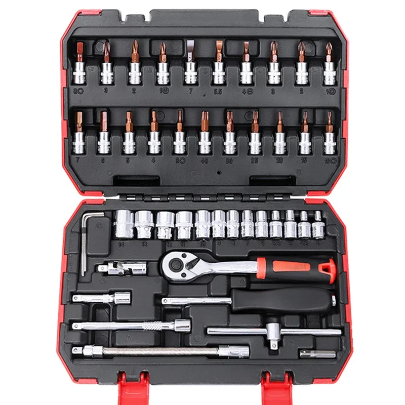 46PCS Auto Combination Tool Wrench Set Batch Head Ratchet Pawl Socket Spanner Screwdriver Socket Set Multifunction Car Repair To