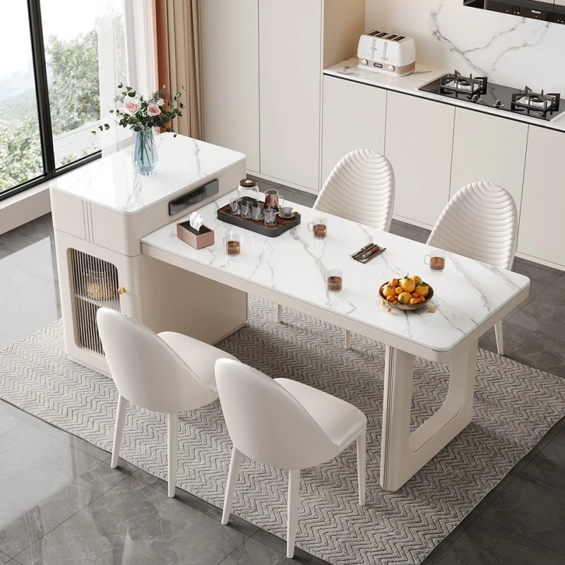 

Island table integrated cream wind retractable multi-functional household simple small apartment rock slab table combination