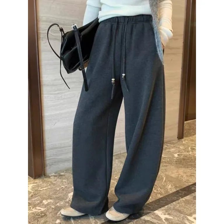 Eleganckie, aksamitne spodnie damskie z wysokim stanem i szerokimi nogawkami, sportowe, codzienne, jesienno-zimowe, koreańskie, dwustronne, wyszczuplające...