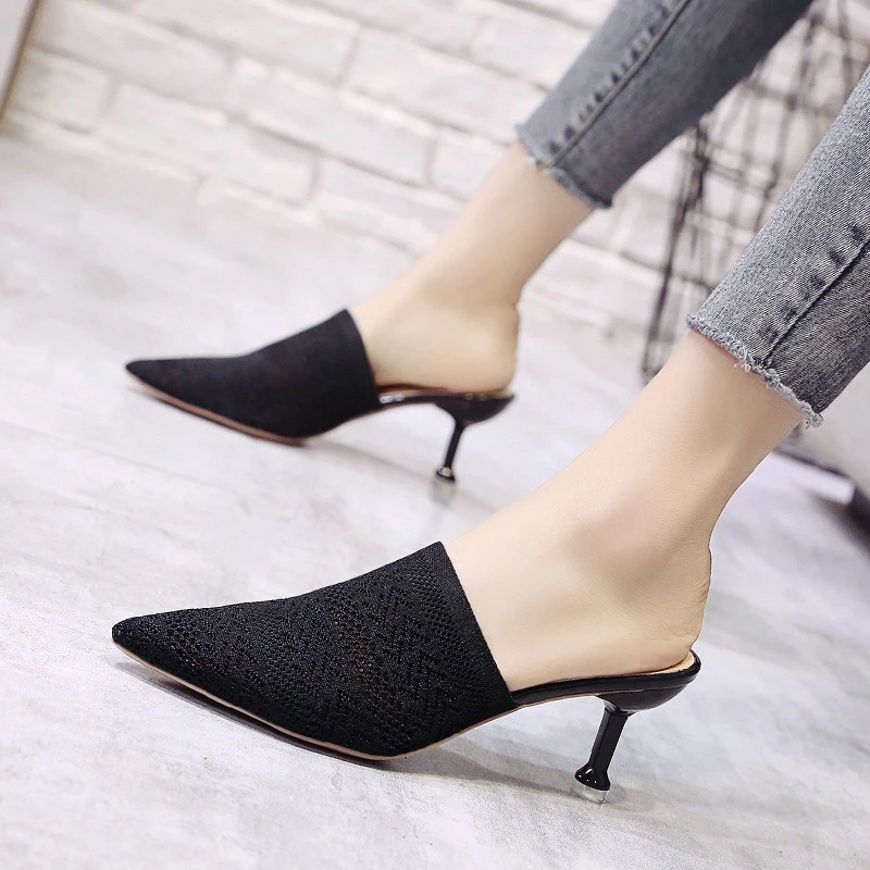 2022 Net Red Lazy Baotou Half Slippers Women Summer Fashion Outer Wear Thin Heel Sexy Pointed High Heel Women\'s Shoes