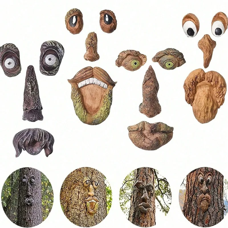 Tree Faces Figurines Old Man Tree Hugger Bark Ghost Face Statues Decoration Garden Creative Halloween Christmas Party Props