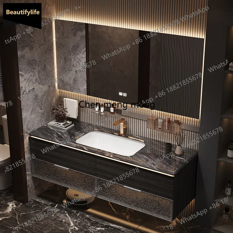 S178 Light luxury hotel style bathroom cabinet combination marble luxury stone countertop toilet washstand