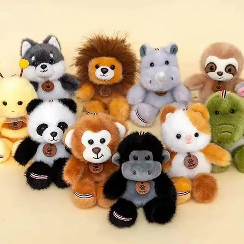 Cute Kawaii Plush Animal Keychain Mini Cat Lion Crocodile Donkey Pendant Toy Cartoon Doll Bag Charm Car Keyring Kids Gift
