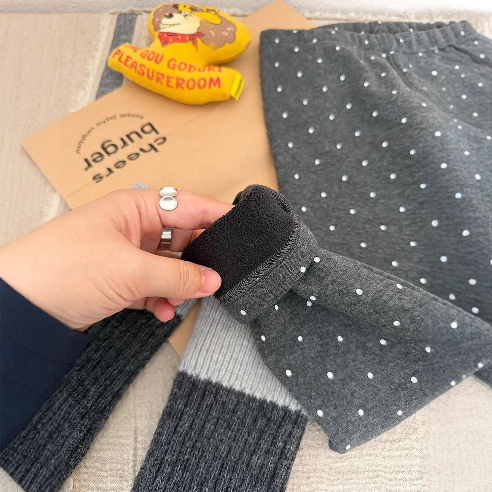 

Зимние детские леггинсы для маленьких девочек, эластичные колготки в горошек для маленьких девочек, вязаные леггинсы со средней талией для маленьких девочек, костюм