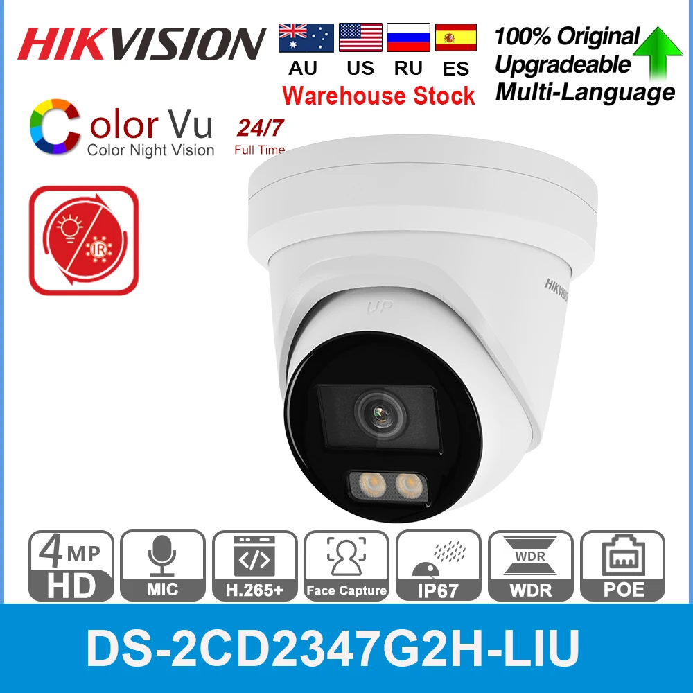 Hikvision 4MP IP Camera DS-2CD2347G2H-LIU Built-in Mic Smart Hybrid Light With Dual-Light ColorVu IR Fixed Turret Network Camera