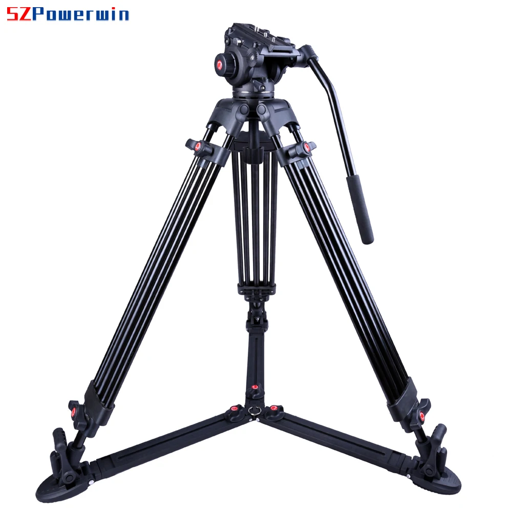 Powerwin PW-180B 180CM 72 Inch Heavy Duty Aluminium Professional Video Tripod with Ground Extension Fluid Head Gimbal Camera