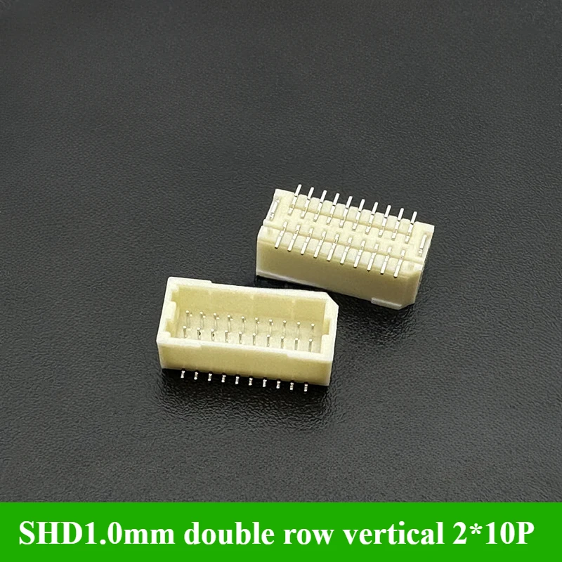 

10Pcs/lot SHD1.0mm Double Row Vertical Connector 2*5P/6P/8P/10P/15P/20P Vertical Type Socket Shell Pitch 1.0mm