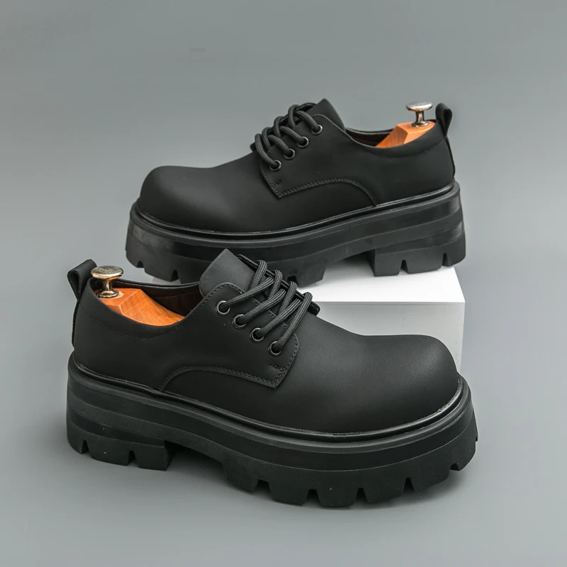 

Men Derby Shoes Black Thick Soled Height Boosting Comfortable Classic Business Dress Shoes
