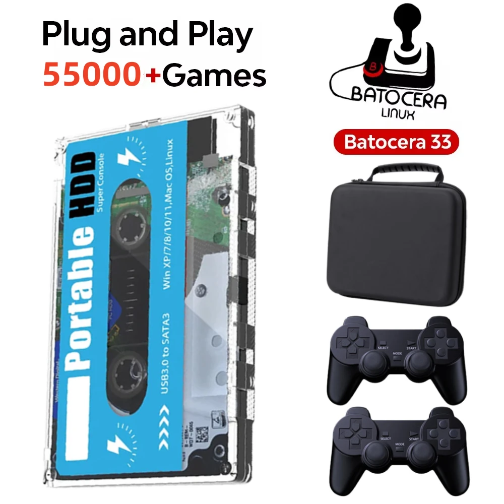 Super Console 500G Gaming HDD Retro Game 55000 Video Games 70 Emulators For PS3/PS2/WII/WIIU/MAME/DC/SS Plug and Play Batocera