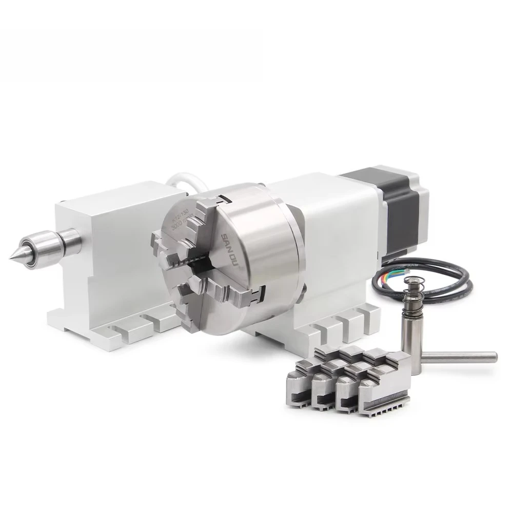 Personalizar Nema34 3/4Jaw 130mm CNC 4 ° eje cabezal divisorio CNC/eje de rotación/Kit de eje A y contrapunto para máquina CNC