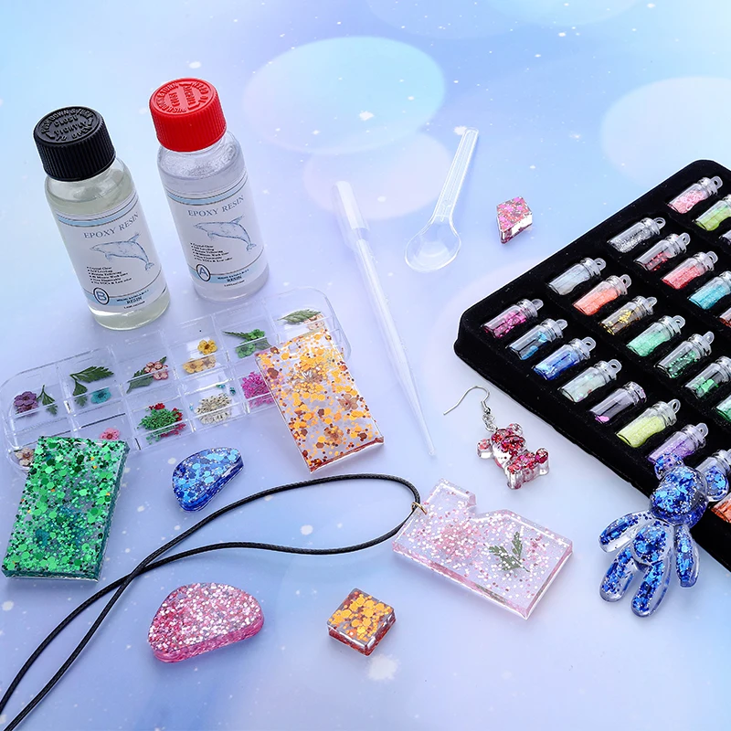Epoxy Resin Silicone Molds Starter Kit All in One Office Home Decor Art Clear Craft Jewelry Making Kit for Keychain Necklace DIY view 5
