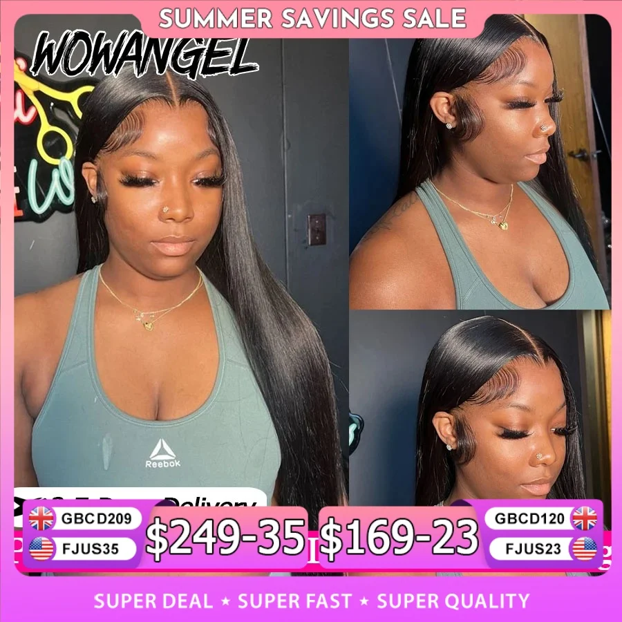 WowAngel 250% Pre Bleached 13x6 HD Lace Front Wigs 34in Glueless Straight Human Hair Wigs Pre Plucked Brazilian Hair For Women