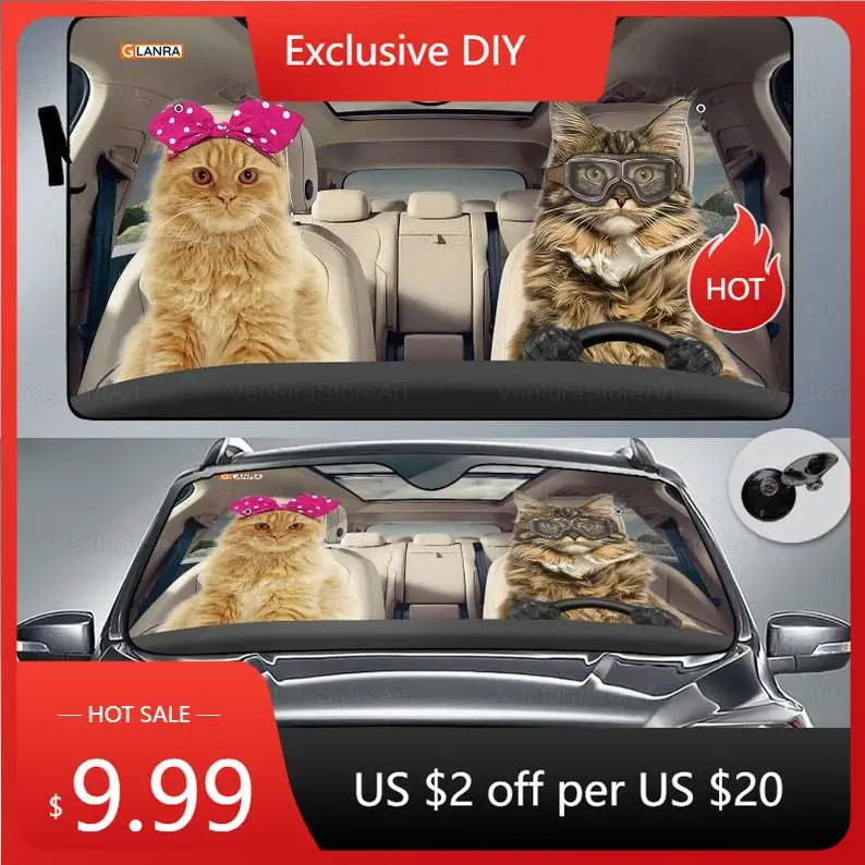 

British Longhair Cat Couple Car Sunshade, Cat Windshield Sunscreen, Auto Decor Screen, British Longhair Lover, Cat Sun Protector