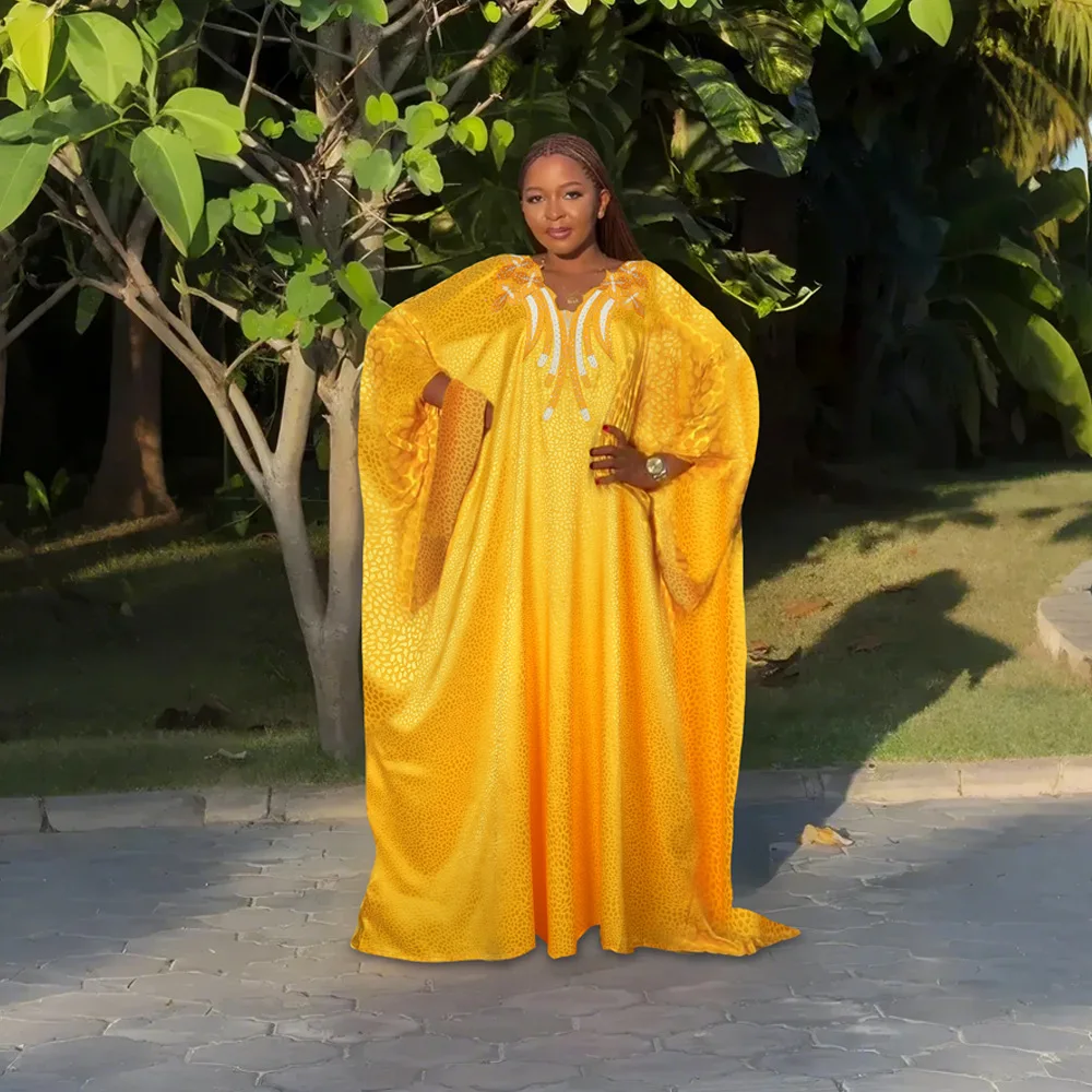 

African women's clothing European and American dresses embroidered loose large-size robes with headscarves