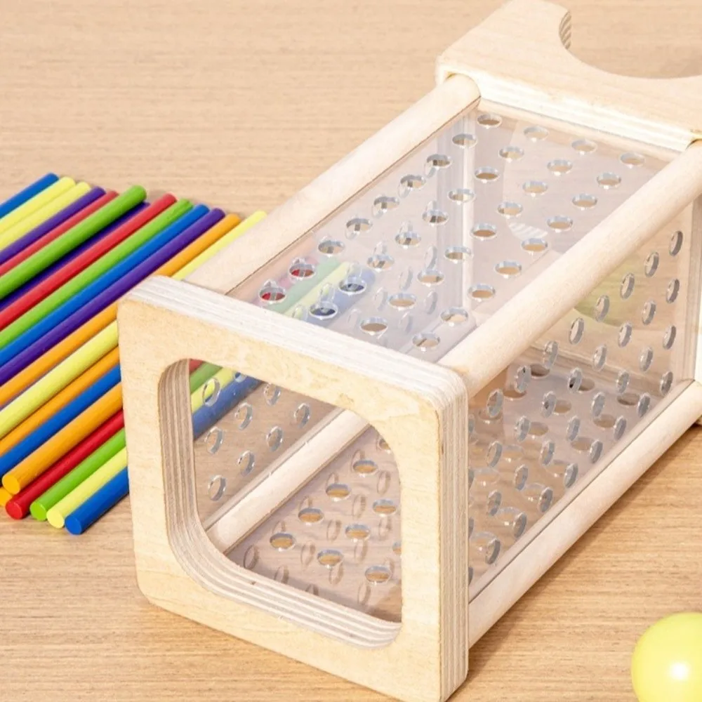 เกมไม้ 4 ด้าน ของเล่นเสริมพัฒนาการ ฝึกทักษะกล้ามเนื้อมัดเล็ก เกมปล่อยลูกบอลแบบมอนเตสซอรี่ แท่งไม้สีสันสดใสสุดคลาสสิก