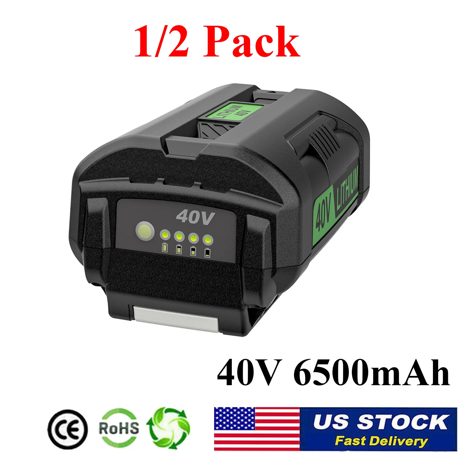 1/2 PACK For Ryobi 6.5Ah 40V Li-ion Battery For OP4050A OP4040 OP4060 OP4015 OP4026 Cordless Power Tools Rechargeable Battery