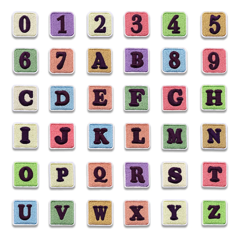 

Square Number Letter Embroidery Patch DIY Shirt Backpack Iron on Patches Sewing Cloth Sticker Decor Repair Accessories Applique