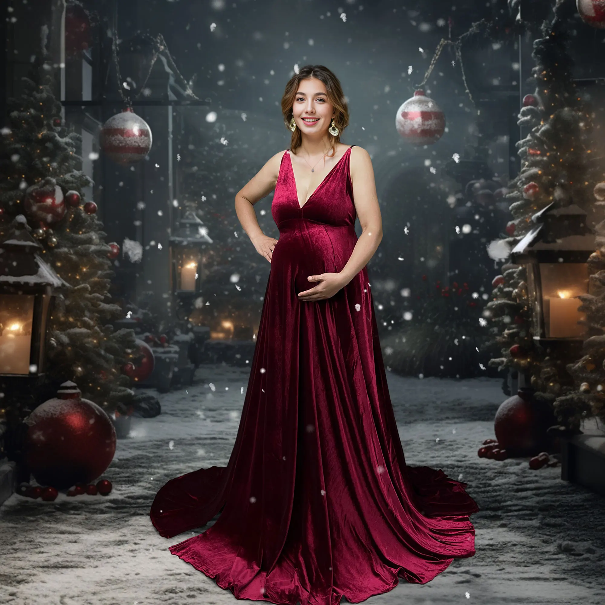 Don&Judy Maternity Formal Wear Dresses for Pregnant Women Deep V-neck Velvet Dress with Sexy Open Back Photography Clothing 2024