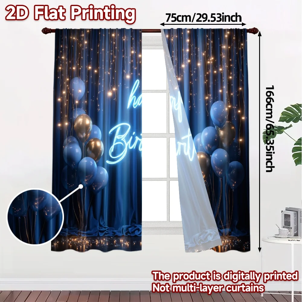 2pcs, 2D FLAT PRINTING Curtains (Without Rod) Birthday Bliss Chic Chic Curtain Versatile Fabric Curtains Decorations Use for