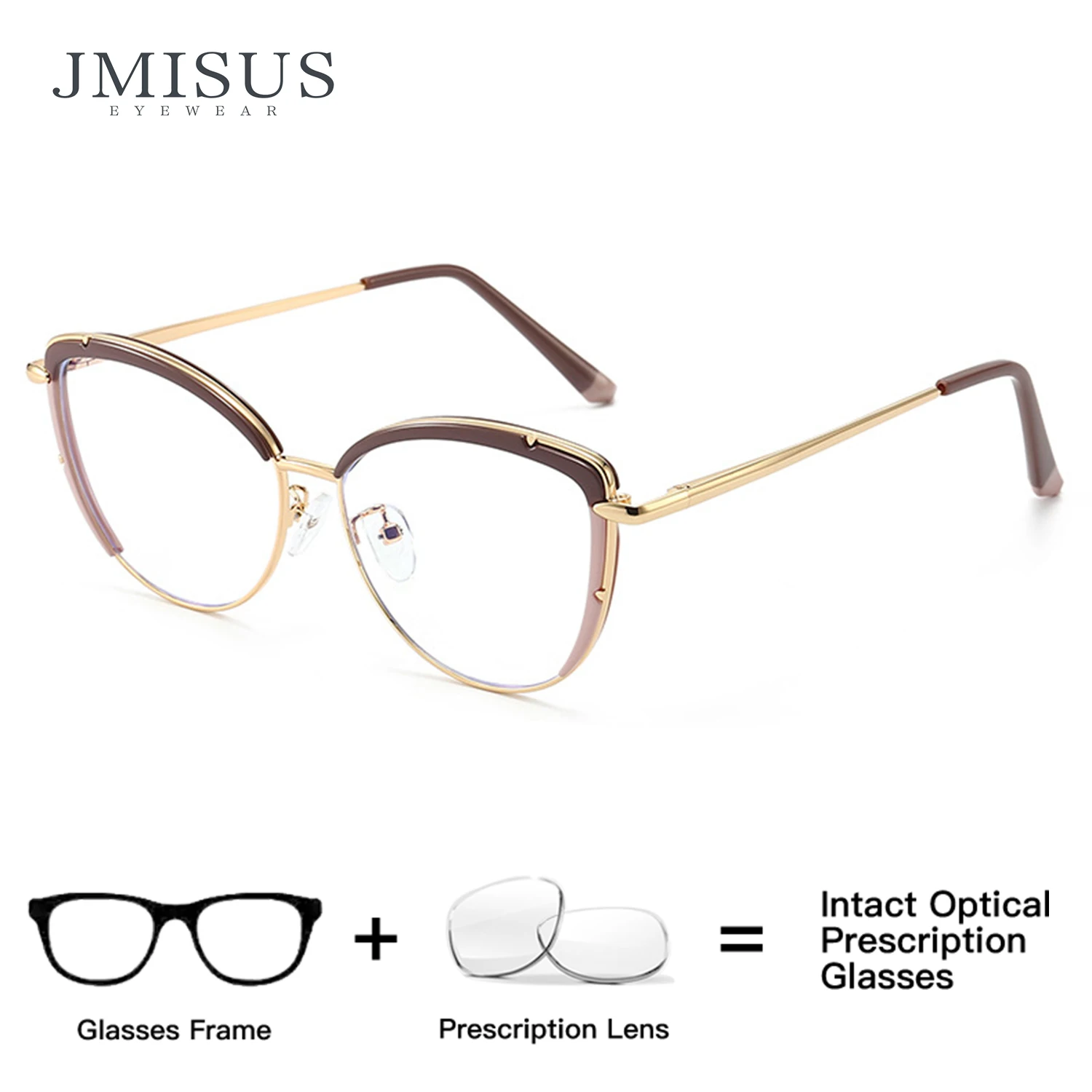 

JMISUS Fashion Square Prescription Glasses Women Blue Light Blocking Photochromic Brown Butterfly Optical Eyewear