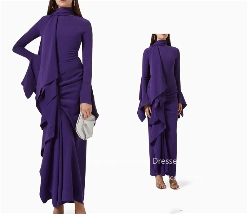 Eightree Chic Fuschia Avondjurken Lange mouwen Arabische outfits prom jurken stratch satijn strand casual feestjurk aangepast