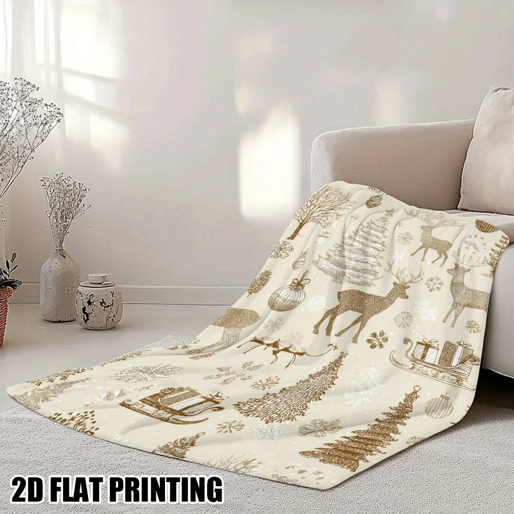 [بطانية عيد الميلاد فائقة النعومة] قطعة واحدة من بطانية عيد الميلاد الفاخرة فائقة النعومة - مشاهد الشتاء العتيقة مع الرنة ورقائق الثلج