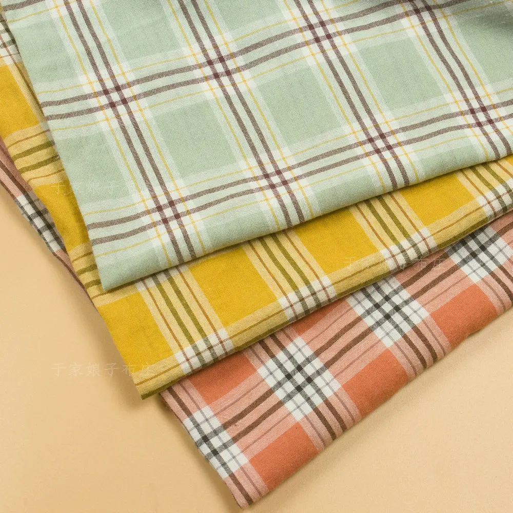 Plaid Fabric Cotton By The Meter for Clothes Shirts Dresses Diy Sewing Summer Thin Cloth Textile Blue Yarn-dyed Red Soft Yellow