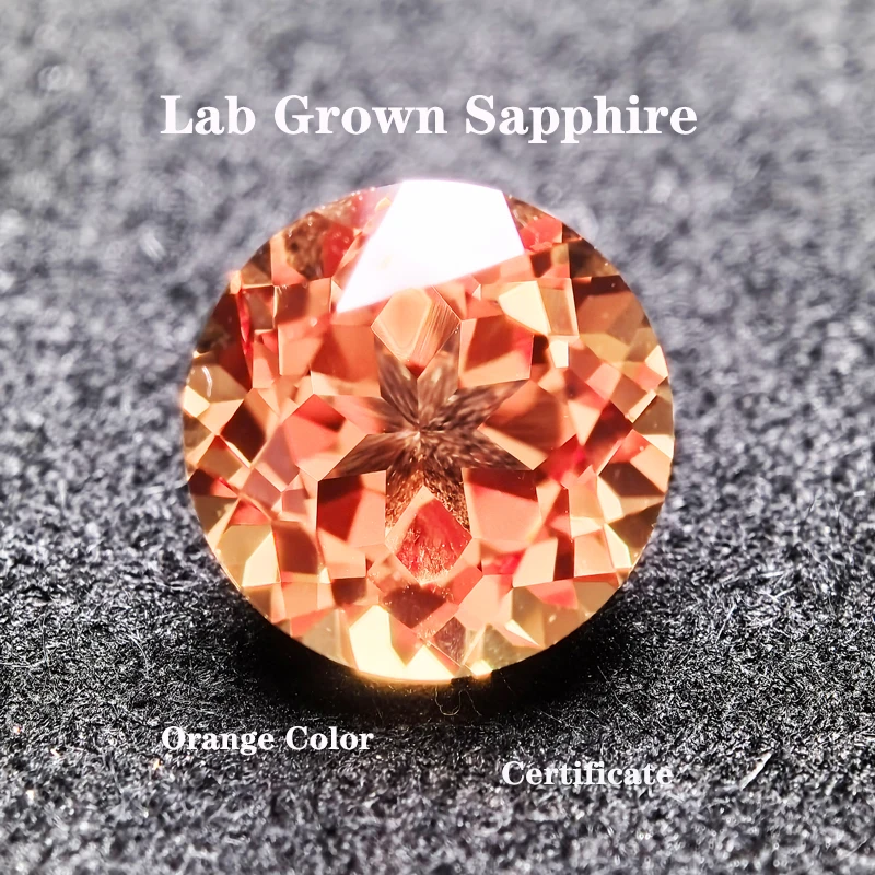 Lab Grown Sapphire Round Shape Orange Color DIY Ring Necklace Earrings Main Materials with Certificate Extremely Shiny Quality