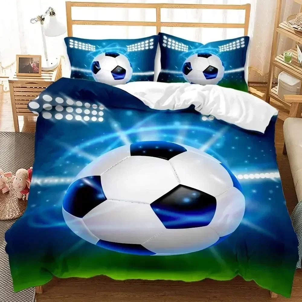 

Top Soccer Duvet Cover Set Sports Blue Flame 3D Printed Football Comforter Cover Set Soft Microfiber For Queen King Size