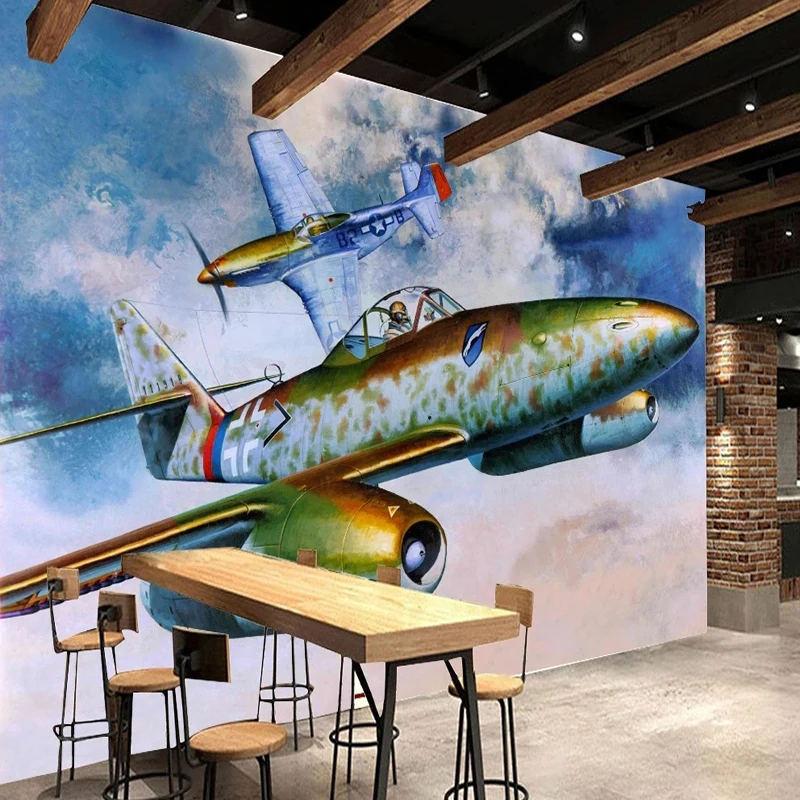 Photo Wallpaper Vintage Oil Painting Aircraft Decor Mural Wall Cloth Children Boys Bedroom Backdrop Wall Home Decor Papel Tapiz