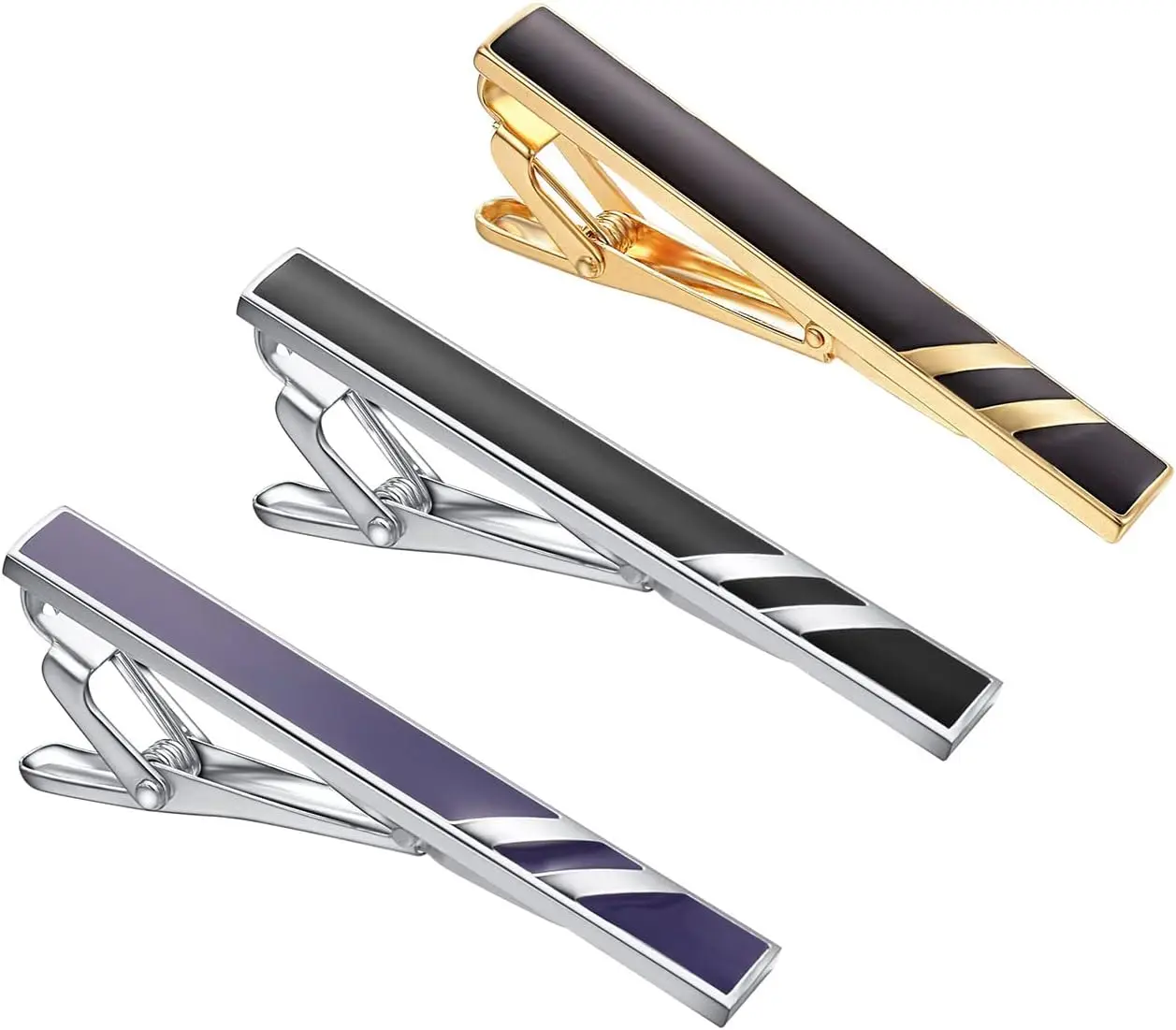 

Unique Skinny Tie Clip Set for Men in Black and Silver - Stylish Jewelry Accessories