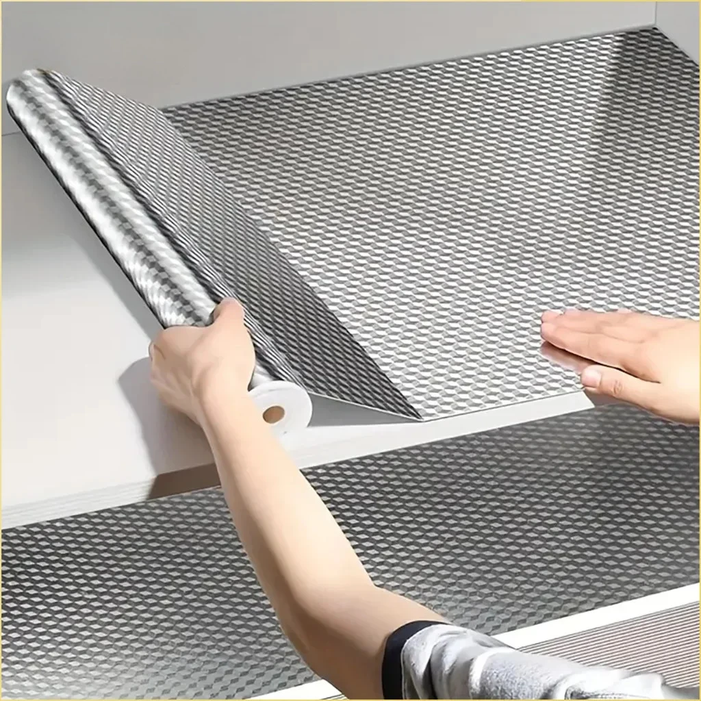 Kitchen Oil Proof Wallpaper Self Adhesive Aluminum Foil Sticker Waterproof Heat Resistant Liner for Cabinet Backsplash Wall Deco